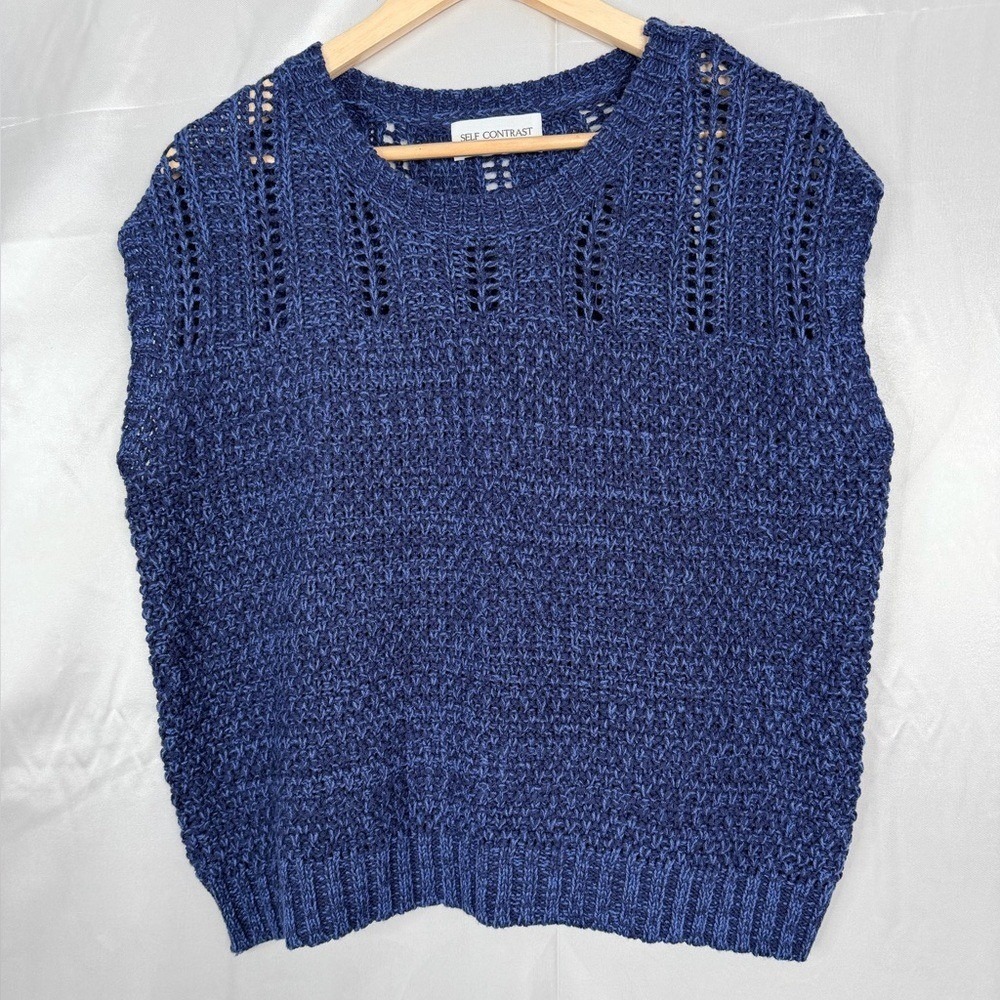 Self Contrast Anthropologie Mia Oversized Knit Sweater Blue Small